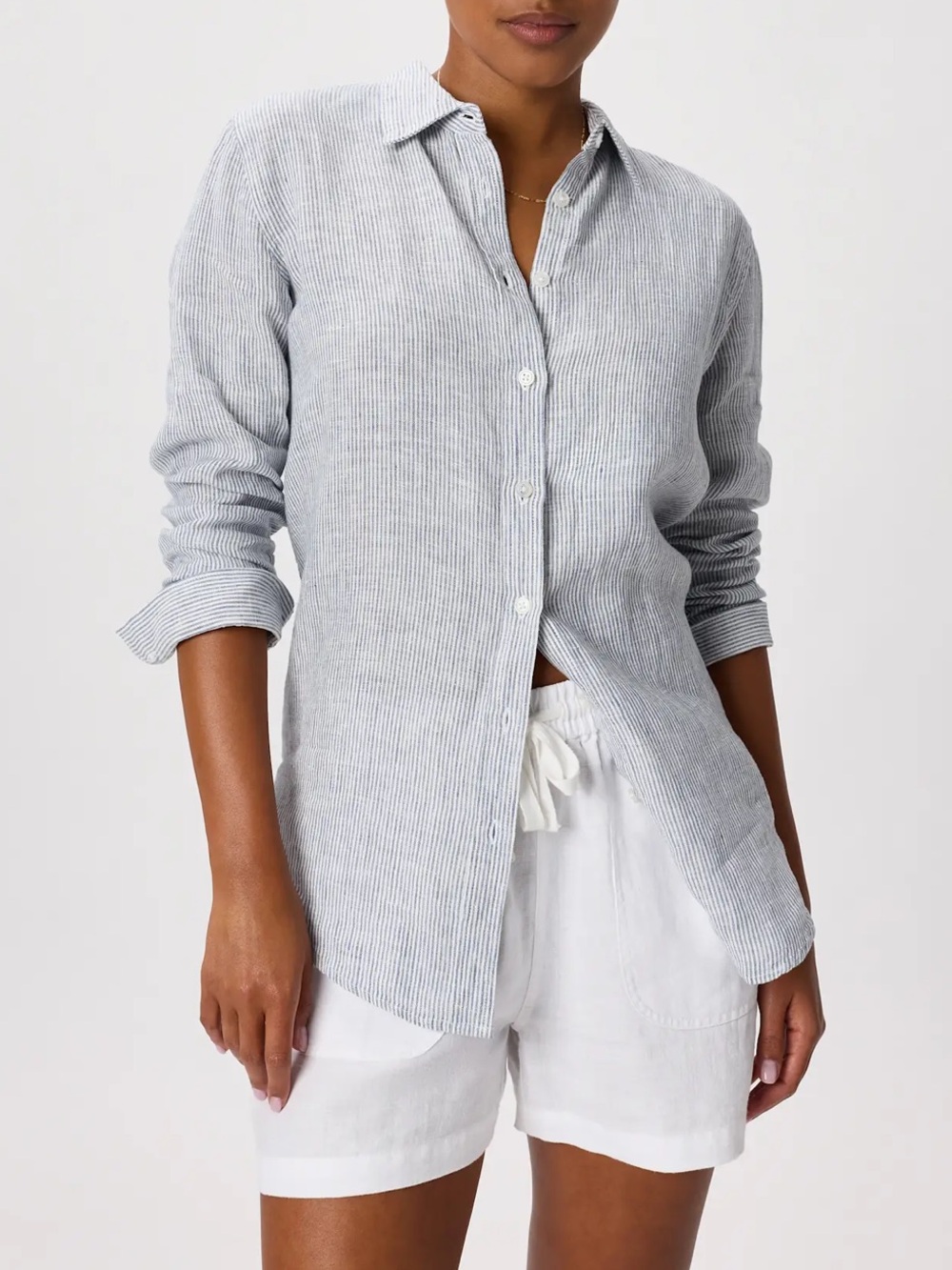 Quince 100% European linen long sleeve shirt Blue Stripe Medium